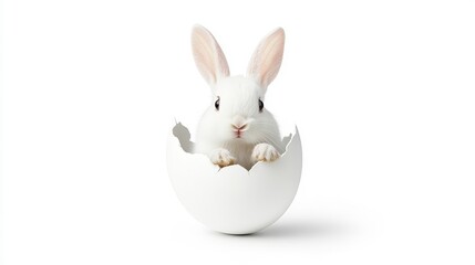 Obraz premium Cute White Rabbit Emerging from White Egg on Bright Background