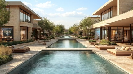 Fototapeta premium Luxurious Desert Retail Corridor with Pools