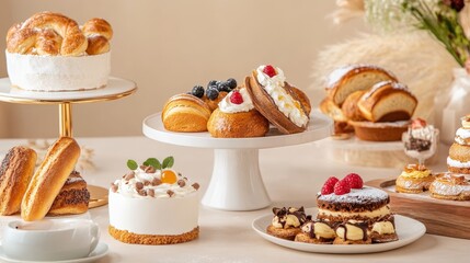Assorted Delicious Pastries and Cakes Displayed Beautifully