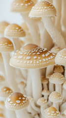 Mushrooms growing on a white background, close-up of mushrooms
