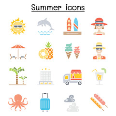 Summer icon set in thin line style