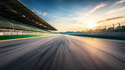 Obraz premium Sunset at the Racetrack: A Stunning View of Asphalt and Golden Hour