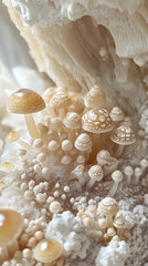 Mushrooms growing on a white background, close-up of mushrooms
