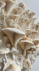 Mushrooms growing on a white background, close-up of mushrooms
