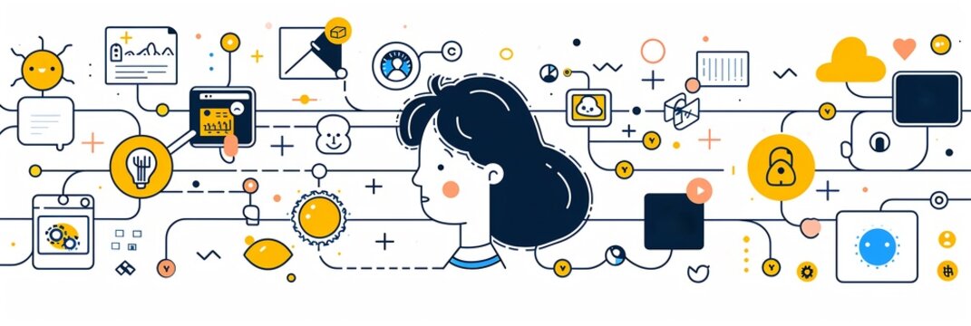 Infographicstyle visualization of group project workflow showing students working different tasks like coding art and research linked together by bold connecting lines