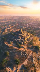 Ancient city sunrise aerial view
