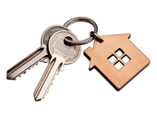 House keys with house shaped keychain, cut out