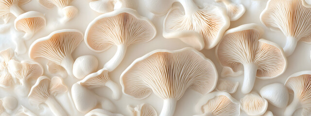 Mushrooms growing on a white background, close-up of mushrooms
