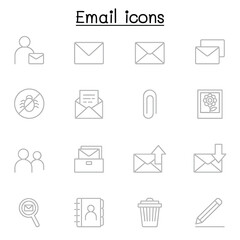 Email icon set in thin line style