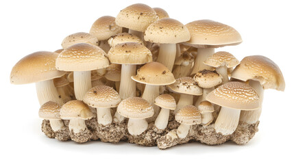 Mushrooms growing on a white background, close-up of mushrooms
