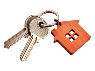 House keys with house shaped keychain, cut out