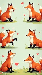 Obraz premium Playful foxes engaging in comical activities in a repeating design, texture, wildlife