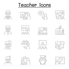 Teacher icons set in thin line style