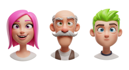 3D illustration of smiling people close up portraits set. Cute cartoon business men and women avatars, multi ethnic male and female characters faces, isolated on white