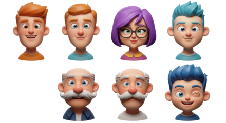 3D illustration of smiling people close up portraits set. Cute cartoon business men and women avatars, multi ethnic male and female characters faces, isolated on white