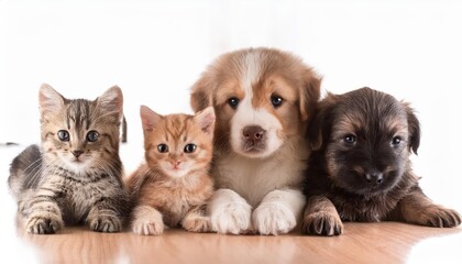 Adorable Gathering of Kittens and Puppies, Playful Blend of Furry Friends Frolicking in a Cozy Living Room, Warmth Radiating with Soft Textures and Colors.