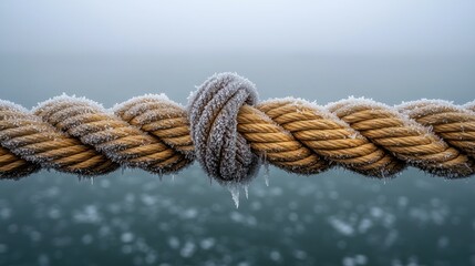 Fototapeta premium Frozen rope knot in foggy landscape