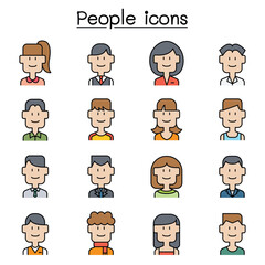 People, person, career, profession icon set in thin line style