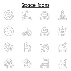 Space icon set in thin line style