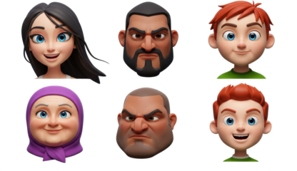 3D illustration of smiling people close up portraits set. Cute cartoon business men and women avatars, multi ethnic male and female characters faces, isolated on white