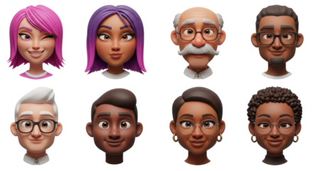 3D illustration of smiling people close up portraits set. Cute cartoon business men and women avatars, multi ethnic male and female characters faces, isolated on white
