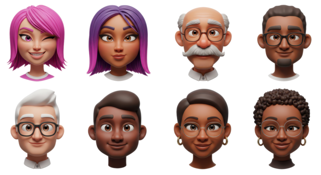 3D illustration of smiling people close up portraits set. Cute cartoon business men and women avatars, multi ethnic male and female characters faces, isolated on white