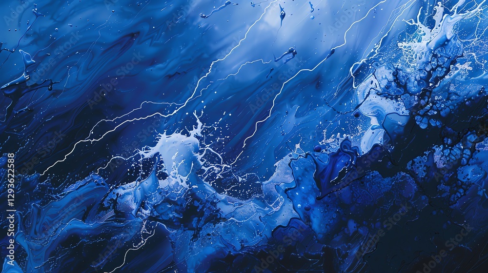 Wall mural an abstract blue background with white paint streaks and splatters, creating a dynamic and artistic 