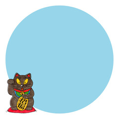 黒い招き猫 コピースペース(ブルー)