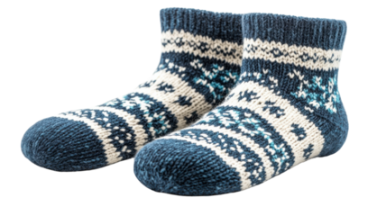 Warm knitted socks with intricate patterns suitable for cozy winter evenings at home or outdoor activities in cold weather