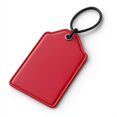 Detailed closeup of a red leather tag featuring a black string for stylish identification and personalization