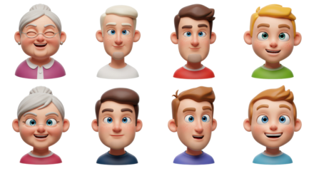 3D illustration of smiling people close up portraits set. Cute cartoon business men and women avatars, multi ethnic male and female characters faces, isolated on white