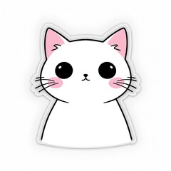 Obraz premium Sticker featuring cute cat with blue eyes and a pink nose. The cat has a smile on its face and is looking at the camera