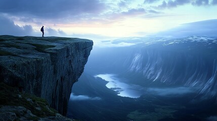 Majestic Mountaintop Solitude Dramatic Cliffside View Serene Landscape Breathtaking Panorama Stunning Scenery Picturesque Vista Tranquil Nature Scene 