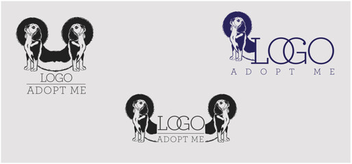 dog Charity logo, linocut style illustration logo vector block print Adopt me dog logo illustration, dog logo, design template