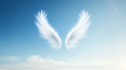 Obraz premium Ethereal White Wings Against a Clear Blue Sky Background