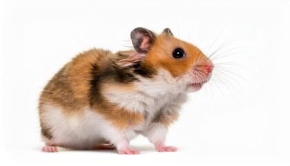 Playful Hamster Defying Gravity A Captivating Moment Frozen in White, Emphasizing Agility and Adorability.