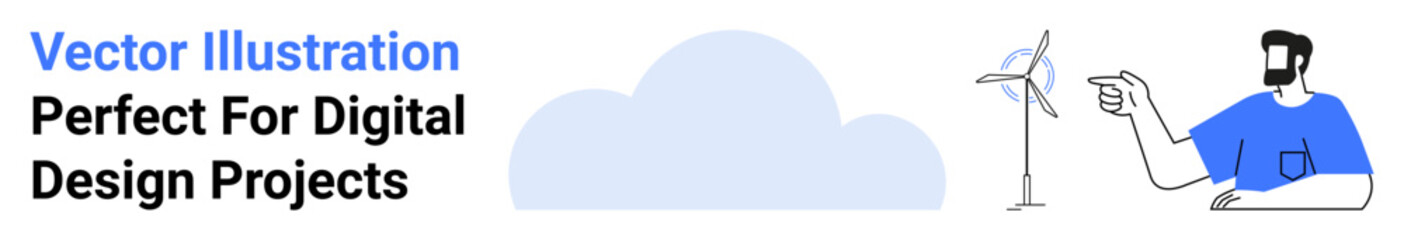 Man interacting with small wind turbine, showcasing clean energy concepts and sustainability solutions. Ideal for renewable energy, innovation, environment, technology, green living, education