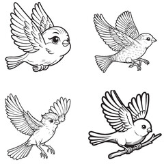 High-Quality Cute Cartoonic Canary Flying Pose Outline Vector Illustrations