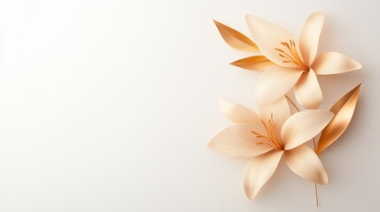 Fototapeta premium Elegant Gold and White Paper Flowers on a Minimalist Background