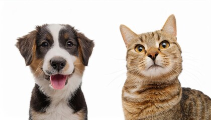 Cheerful Companions in a Vibrant, Whimsical Scene A Captivating Duo of Cats and Dogs Playfully Interacting on a Transparent Background, Radiating Joy and Friendship.