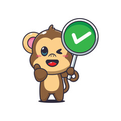 Monkey cartoon vector illustration with correct sign