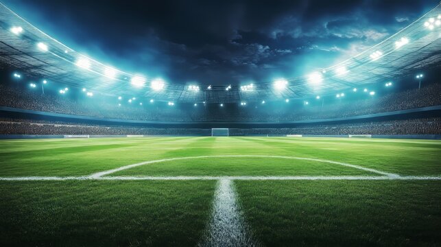 Football Stadium, soccer stadium with crowded field arena.