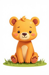 Drawing a sweet little cub of a bear sitting on the grass, a white background