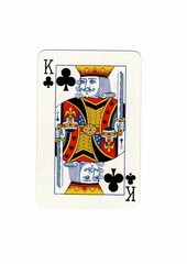 A vintage playing card isolated in the centre of a white background.