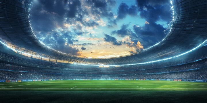 Football Stadium, soccer stadium with crowded field arena.