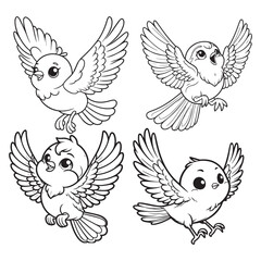 Fototapeta premium High-Quality Cute Cartoonic Nightingale Flying Pose Outline Vector Illustrations
