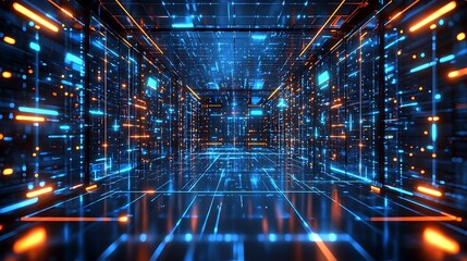 Futuristic server room, data center, digital tunnel