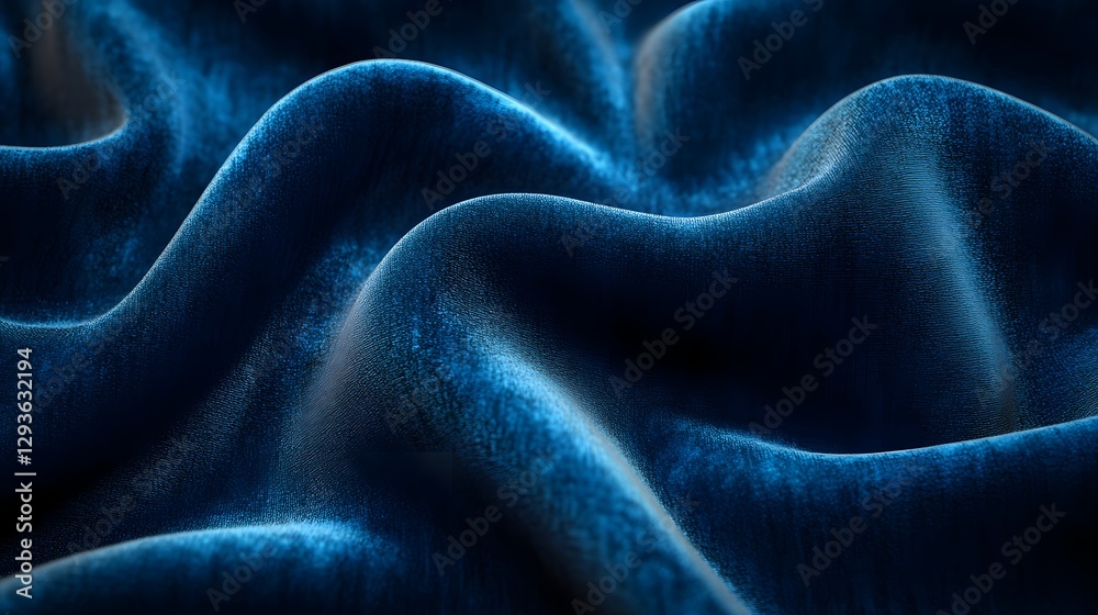 Aufkleber close-up of luxurious blue velvet fabric with soft folds and waves. rich texture and deep color crea