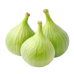 Obraz premium Three fresh green figs, vibrant and plump, ideal for healthy recipes or as a natural snack, with copy-space for text. Isolated on white background or PNG