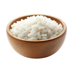 Bowl of uncooked white rice, ceramic container with fluffy grains, perfect for cooking or meal prep, neutral background for text. Isolated on white background or PNG